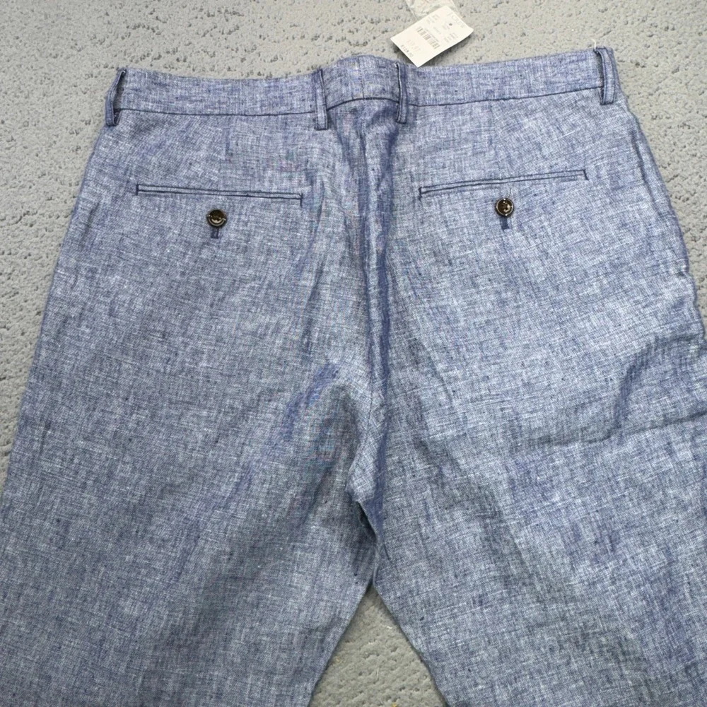 J.Crew Thompson Dress Pants Mens 33x30 Blue White 100% Linen Flat Front Trousers